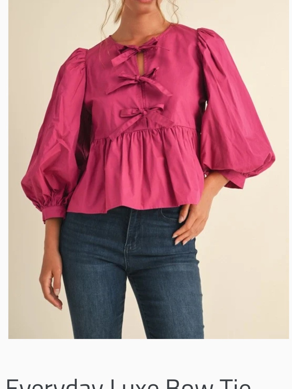 Jodifl Magenta Bow Luxe Women’s Tunic Top Shirt Size Large, NWT
